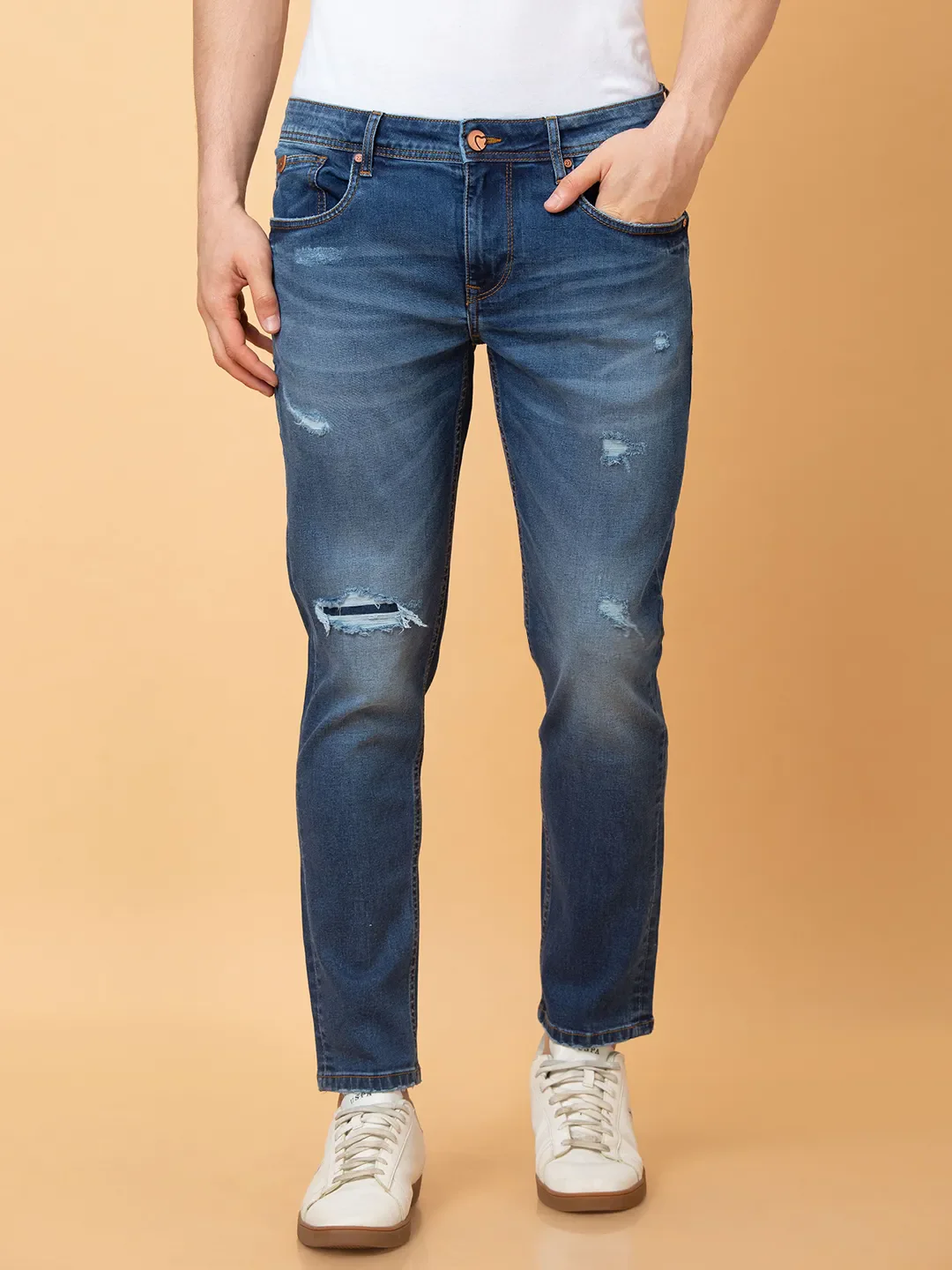 Blue Cropped fit Men's Denims by Being Human Clothing