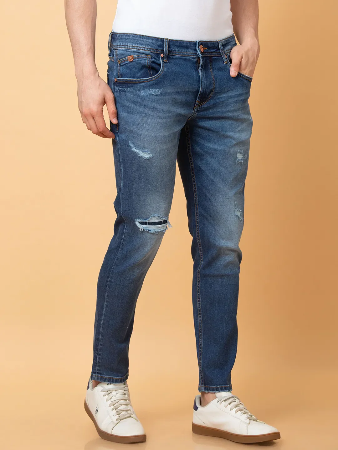 Blue Cropped fit Men's Denims by Being Human Clothing - Image 4