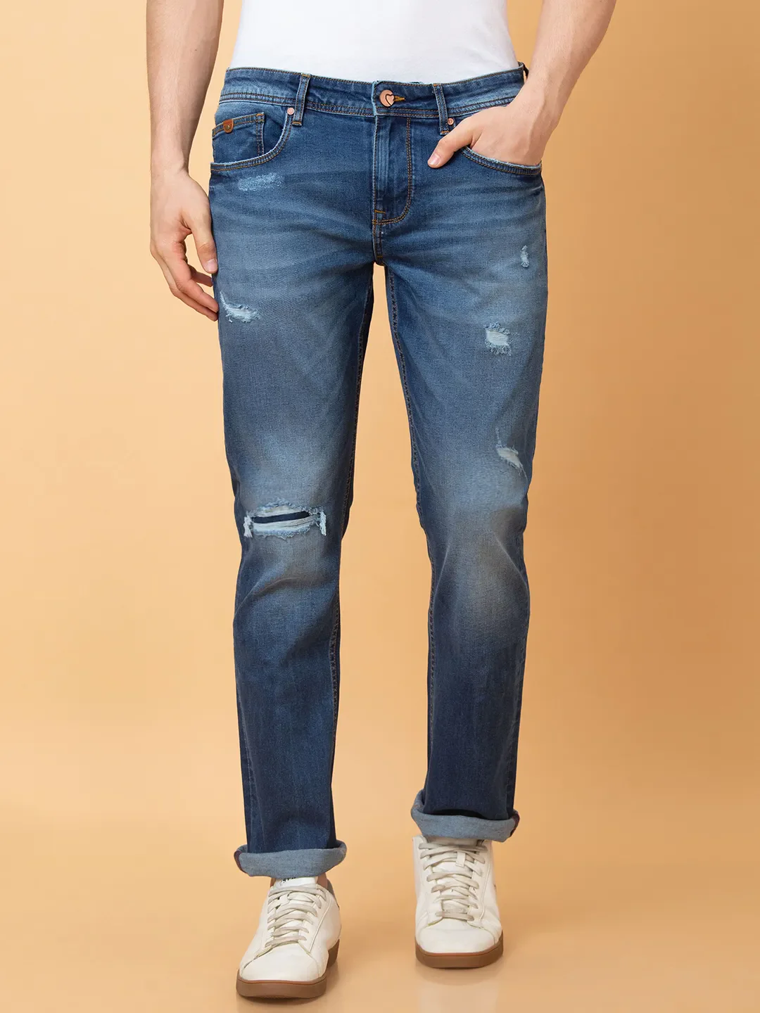 Blue Straight Fit Men's Denims by Being Human Clothing