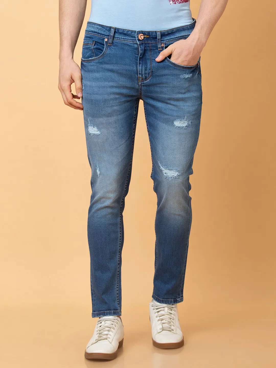 Blue Straight Fit Men's Denims by Being Human Clothing