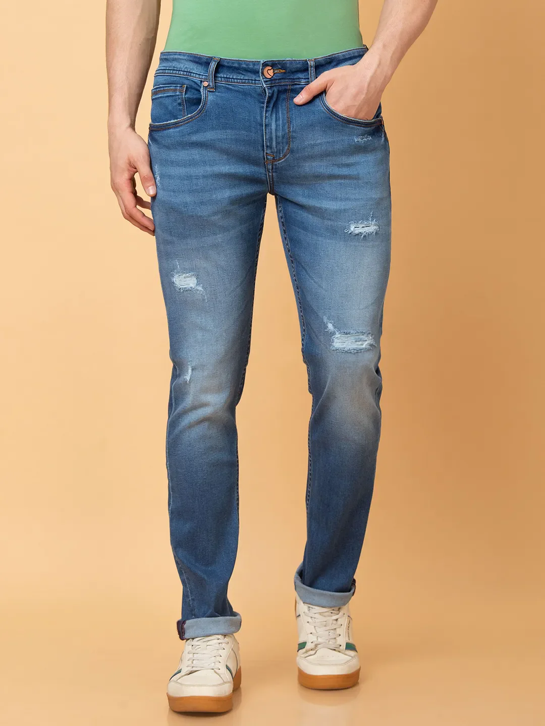 Blue Slim Fit Denims For Men By Being Human Clothing
