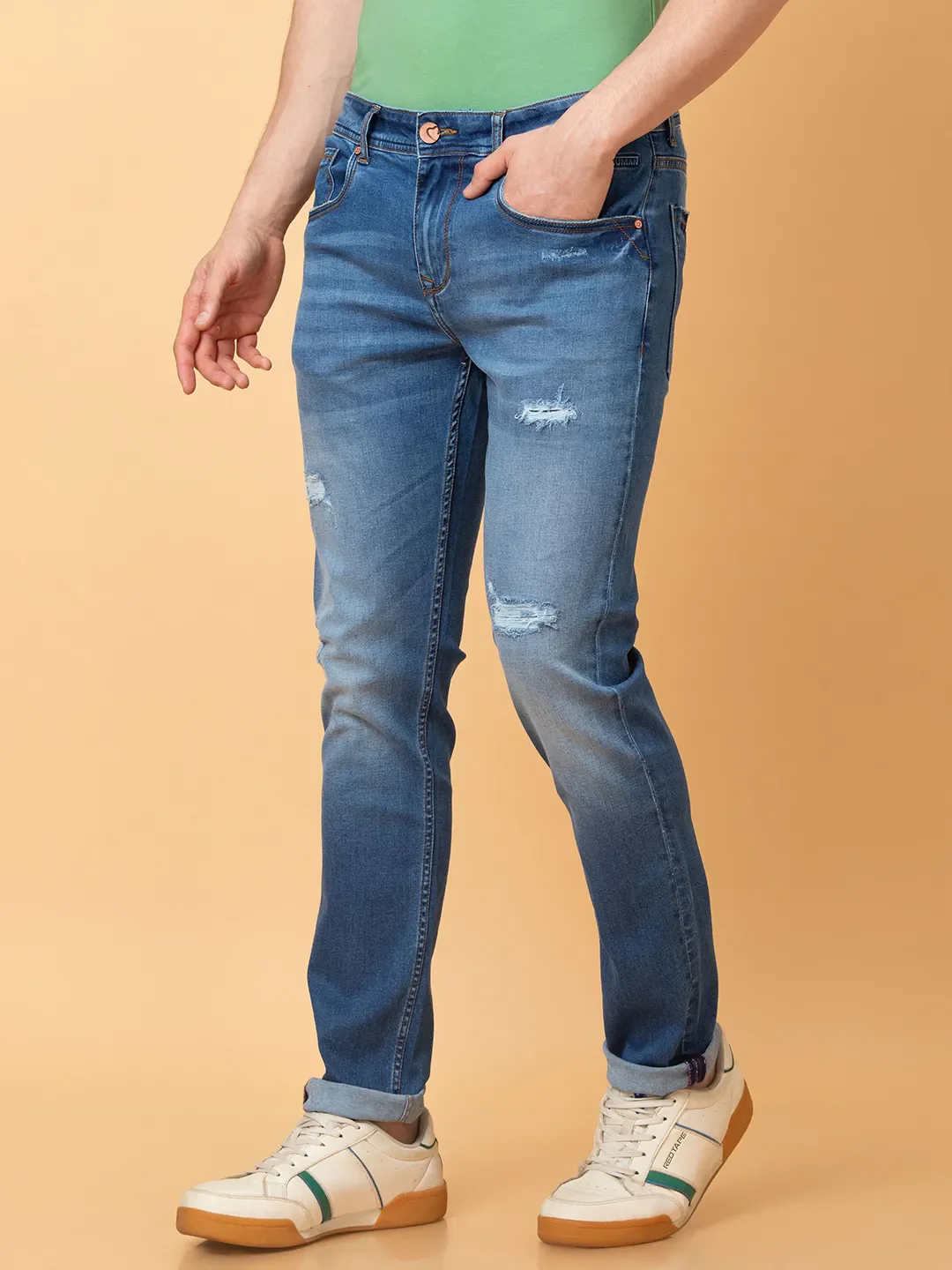 Blue Slim Fit Denims For Men By Being Human Clothing - Image 4