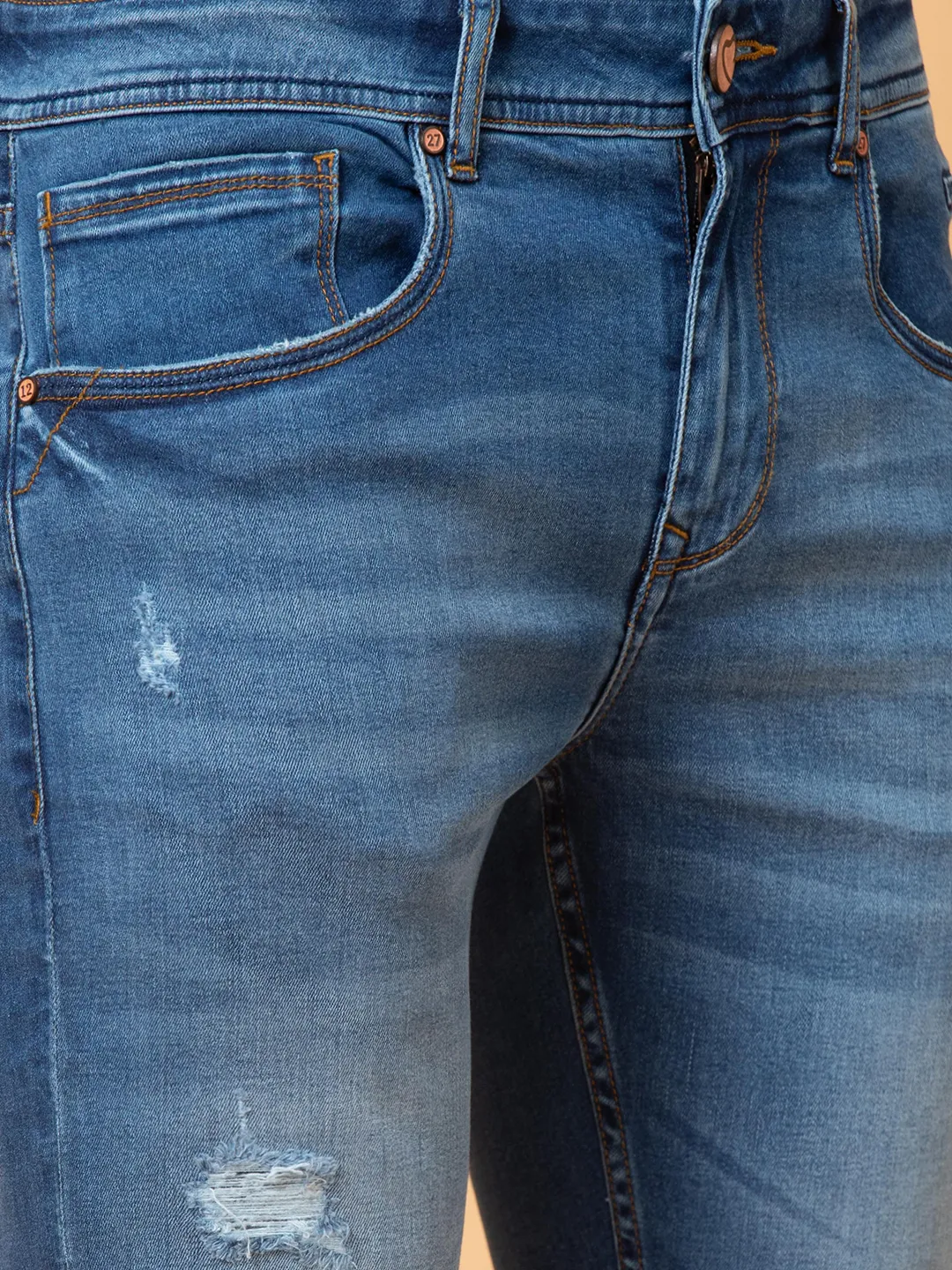 Blue Slim Fit Denims For Men By Being Human Clothing - Image 5
