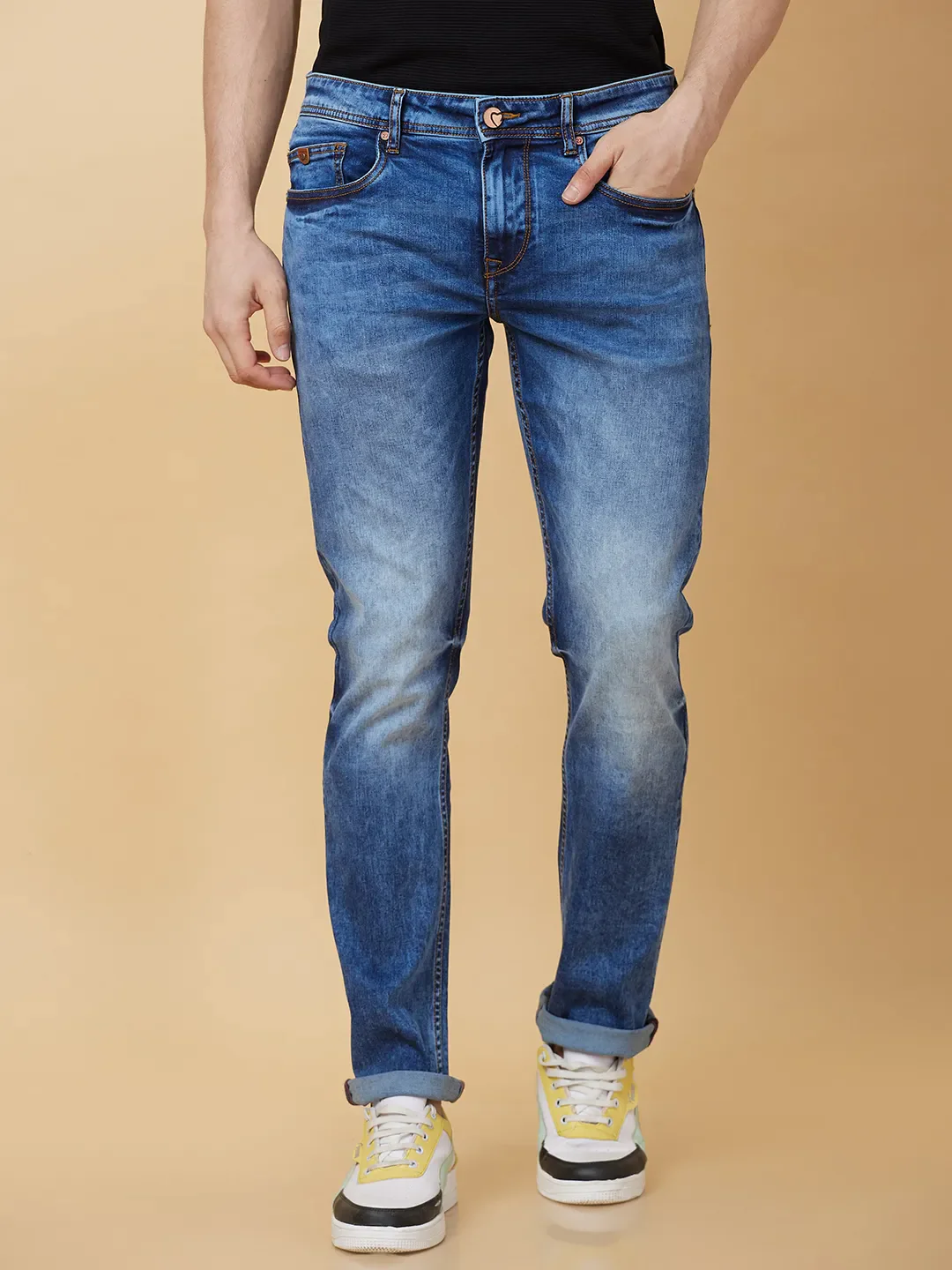 Blue Straight Fit Men's Denims by Being Human Clothing