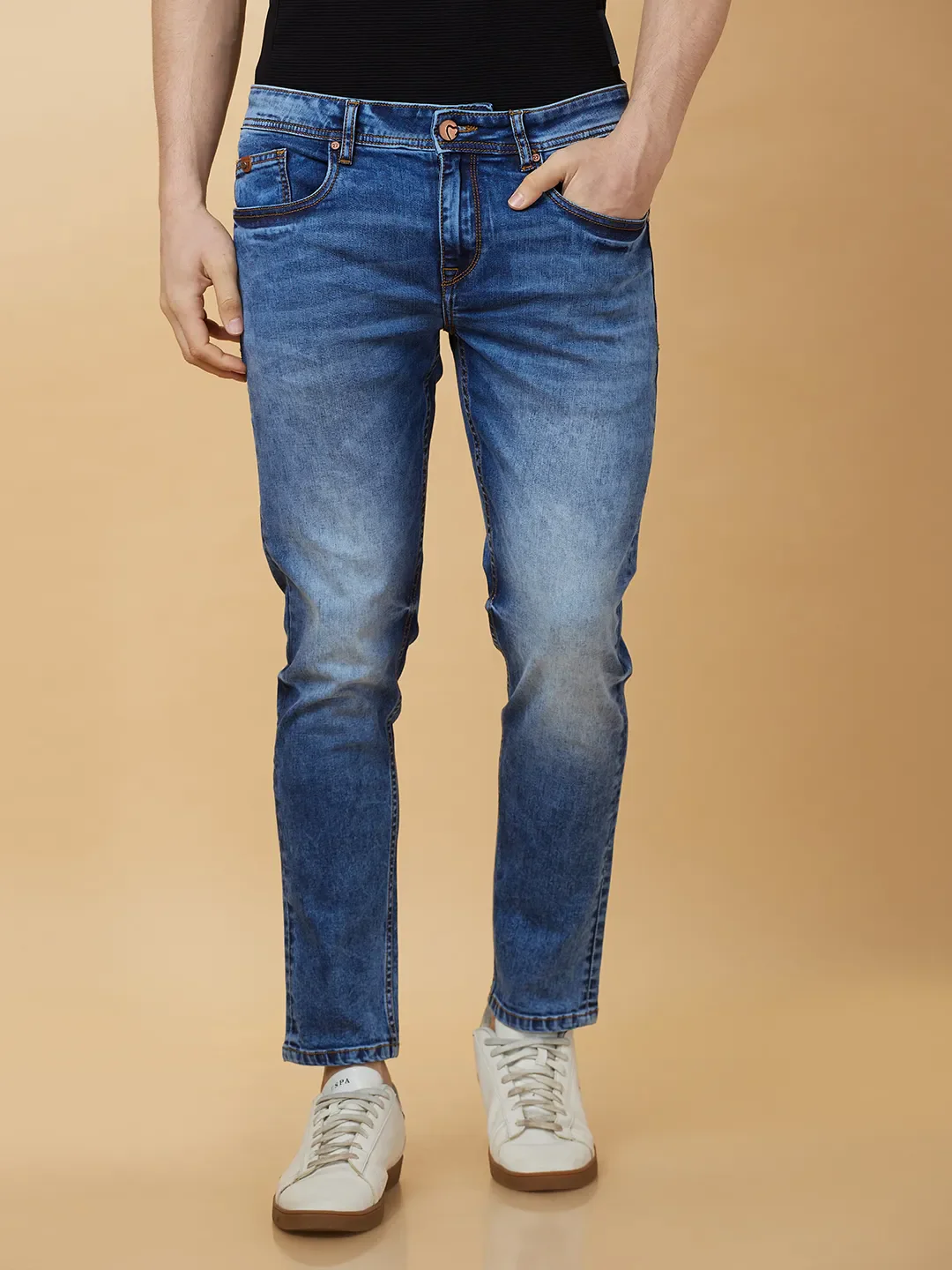 Blue Cropped Fit Denims For Men By Being Human Clothing