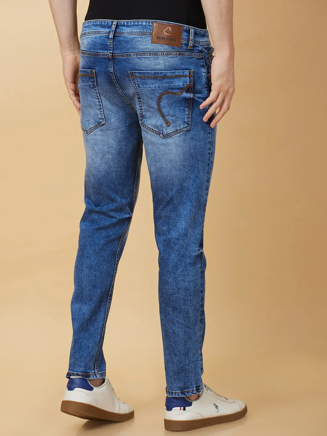 Blue Cropped Fit Denims For Men By Being Human Clothing - Image 3