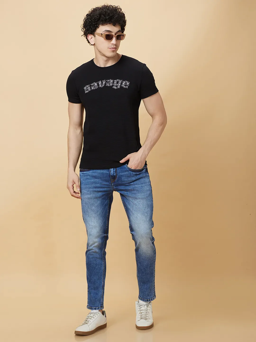 Blue Cropped Fit Denims For Men By Being Human Clothing - Image 6