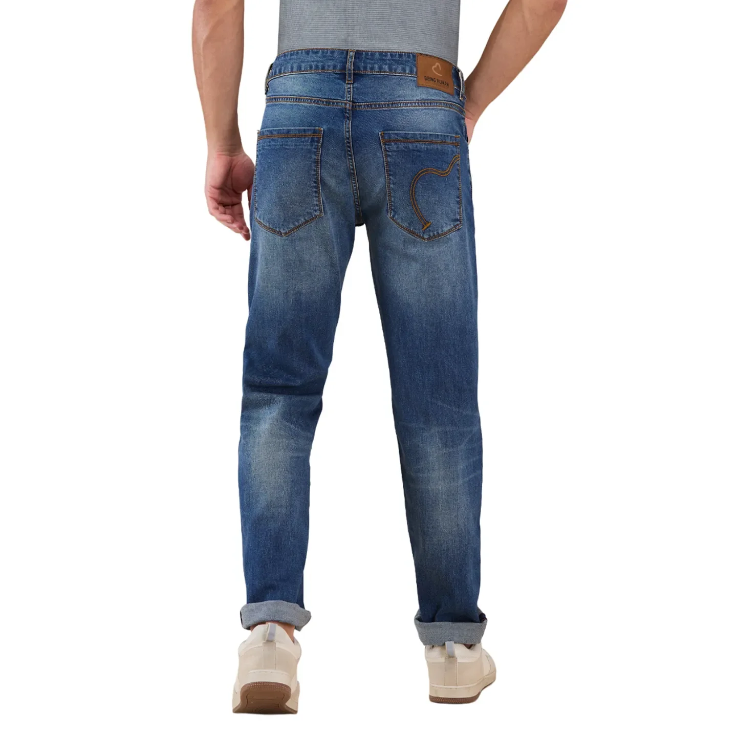 Blue Straight Fit Denims For Men By Being Human Clothing - Image 3