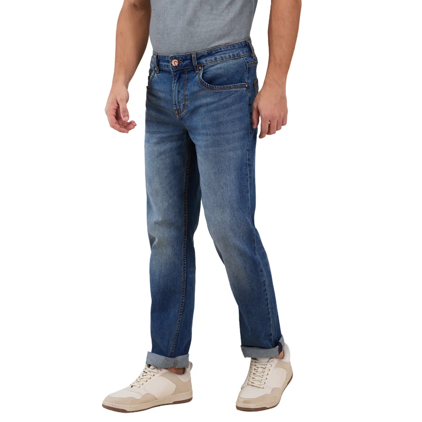 Blue Straight Fit Denims For Men By Being Human Clothing - Image 4