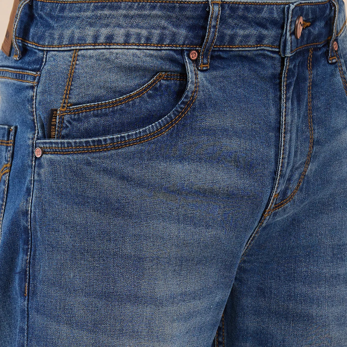 Blue Straight Fit Denims For Men By Being Human Clothing - Image 5