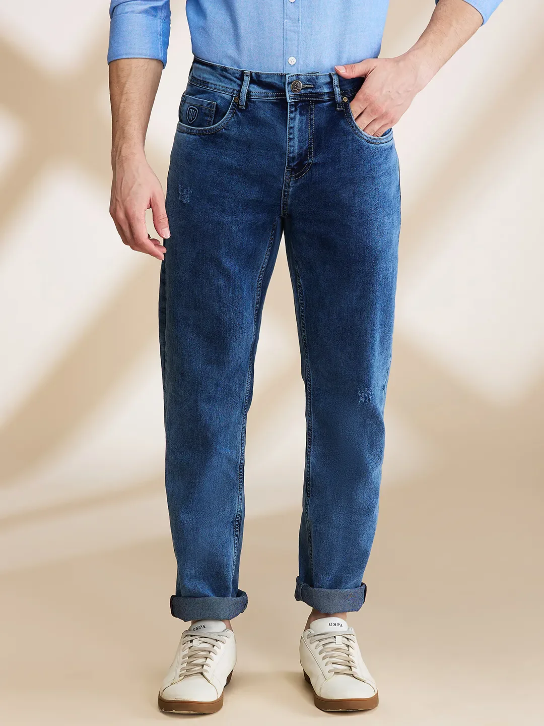 Blue Straight Fit Denims For Men By Being Human Clothing