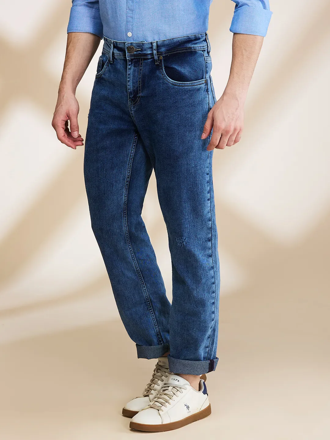 Blue Straight Fit Denims For Men By Being Human Clothing - Image 4