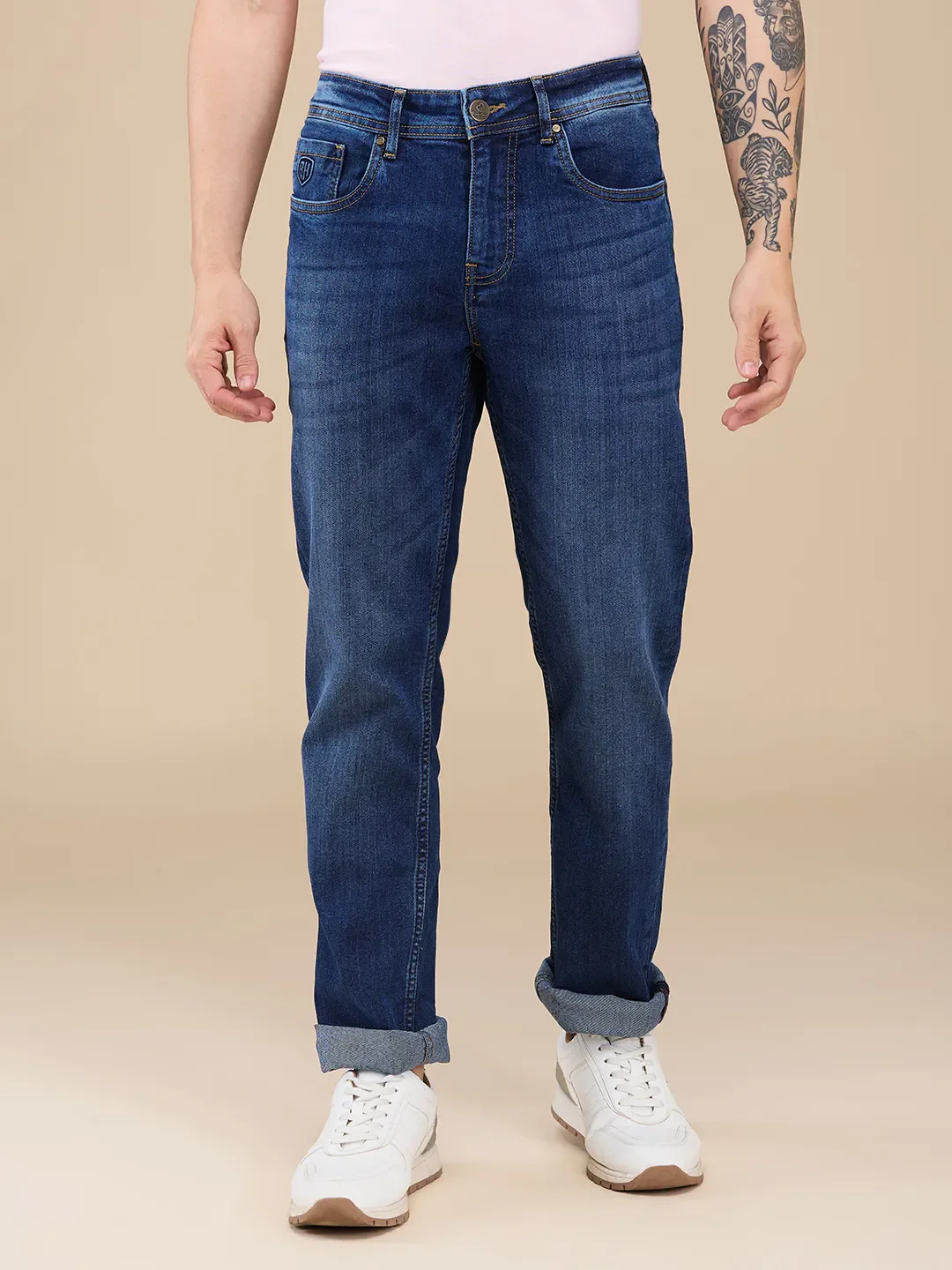 Blue Straight Fit Men's Denims by Being Human Clothing