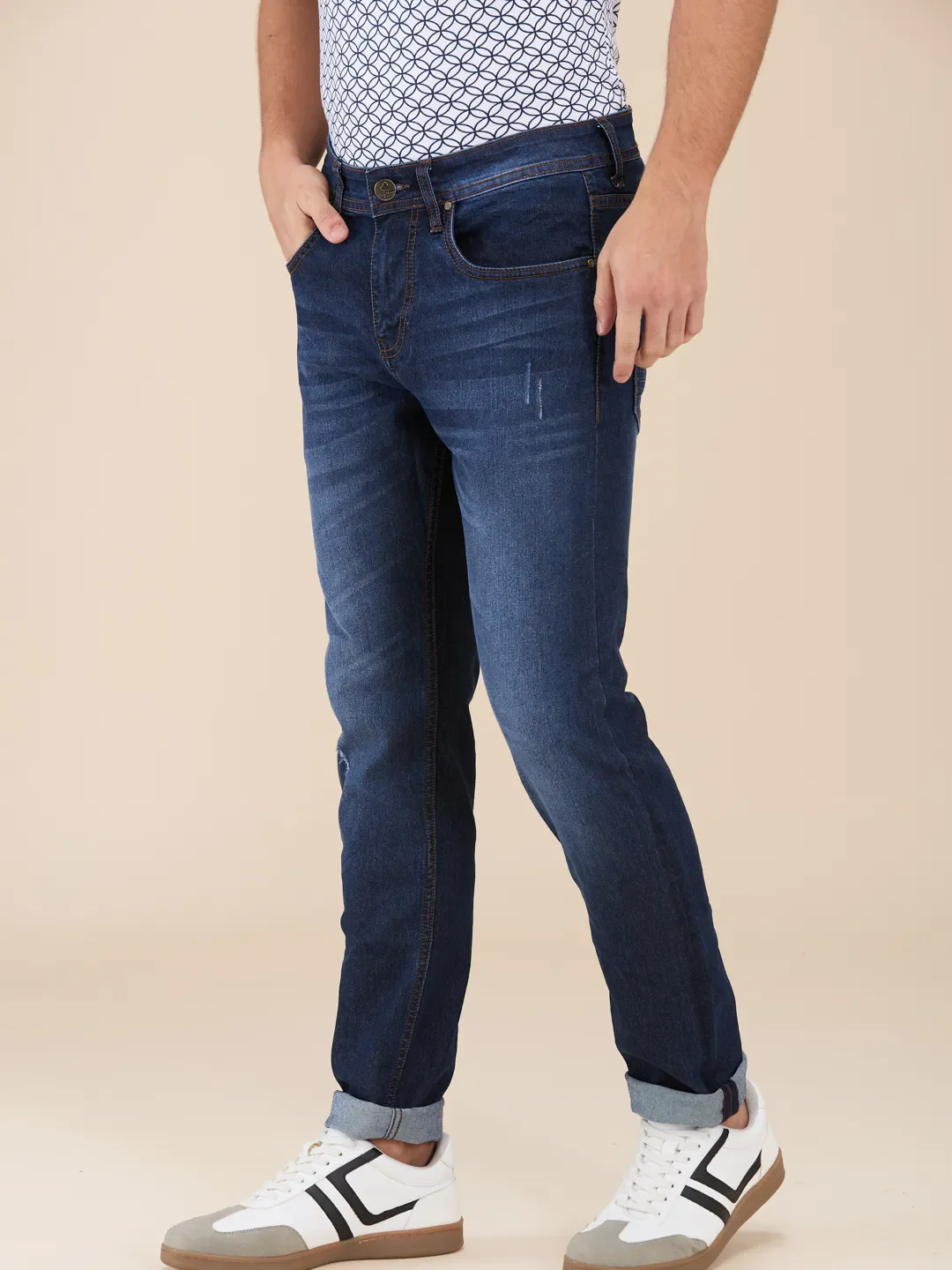 Blue Slim Fit Denims For Men By Being Human Clothing - Image 4