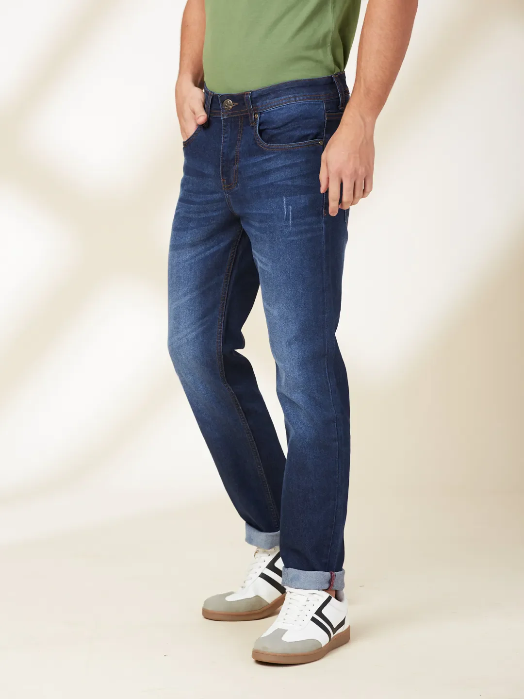 Blue Straight Fit Denims For Men By Being Human Clothing - Image 4