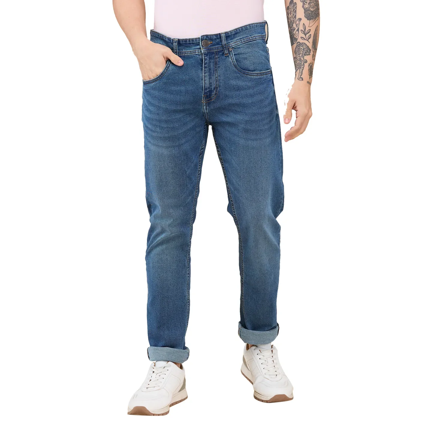 Blue Straight Fit Men's Denims by Being Human Clothing