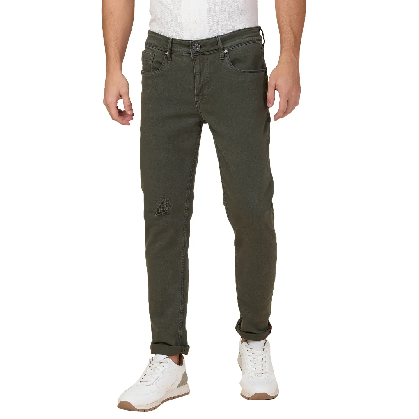 Military Green Cropped Fit Denims For Men By Being Human Clothing