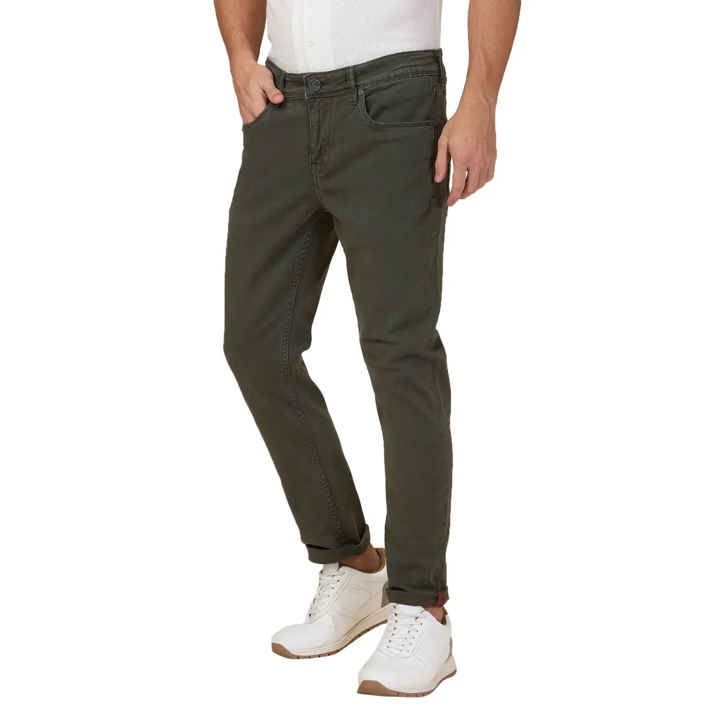 Military Green Cropped Fit Denims For Men By Being Human Clothing - Image 4