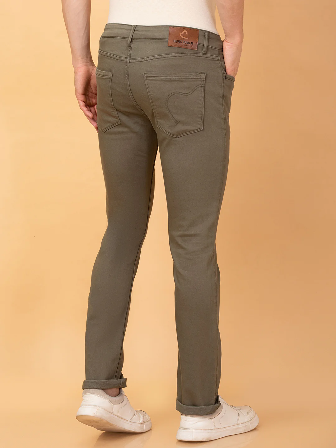 Olive Straight Fit Denims For Men By Being Human Clothing - Image 3