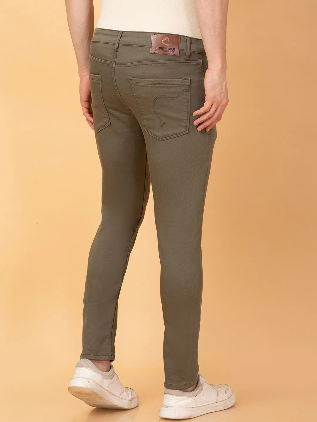 Olive Cropped Fit Denims For Men By Being Human Clothing - Image 3