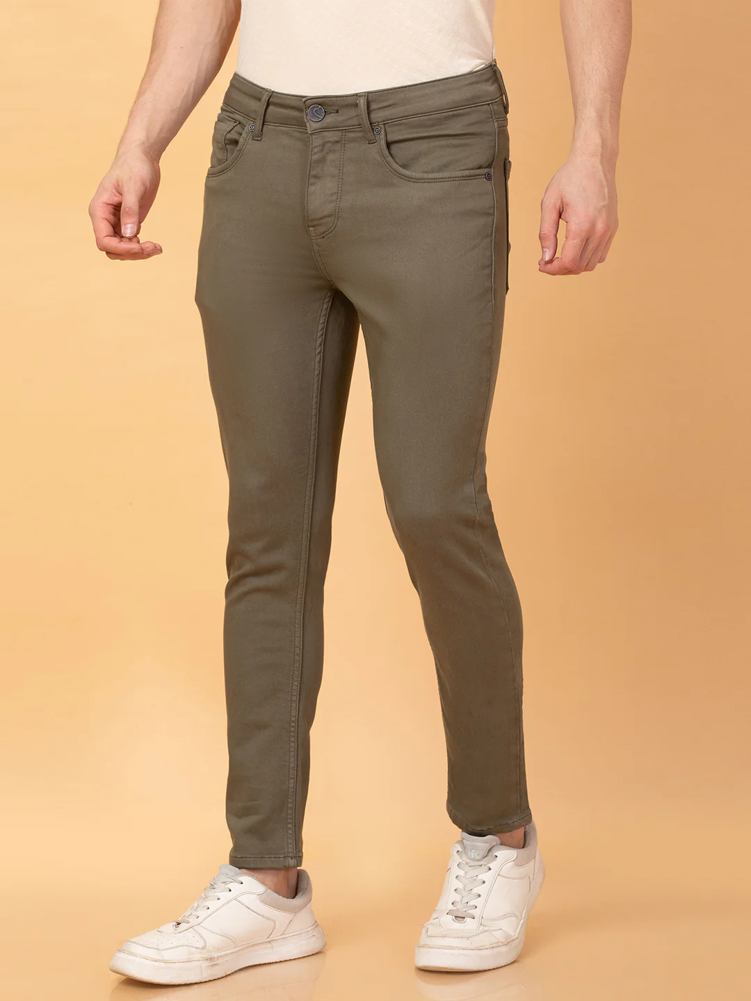 Olive Cropped Fit Denims For Men By Being Human Clothing - Image 4