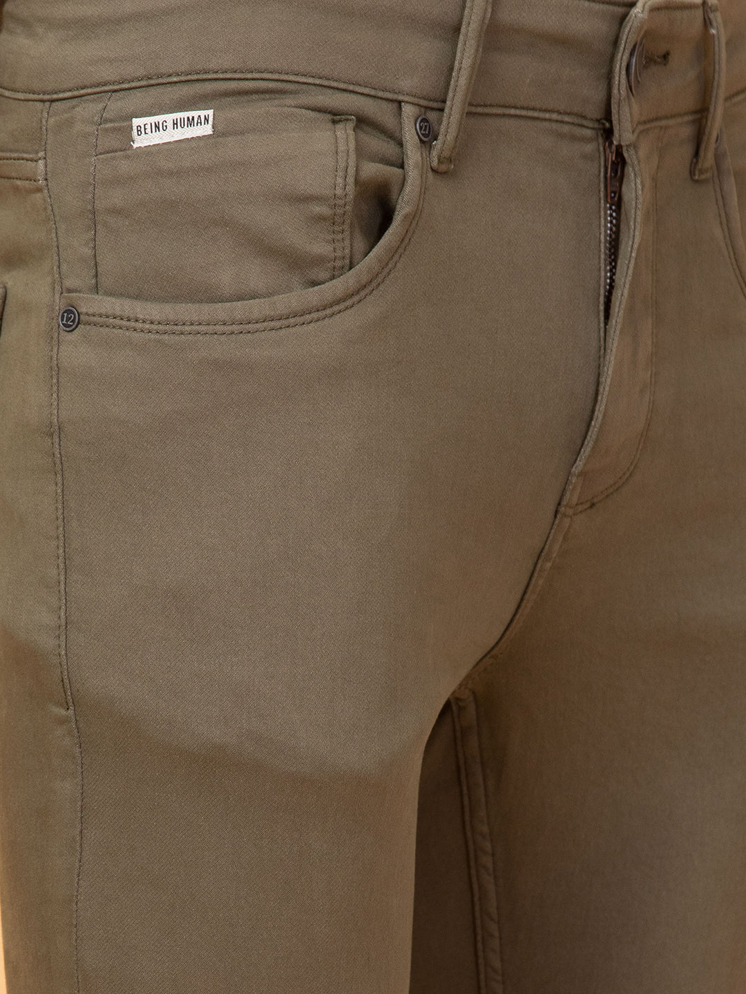 Olive Cropped Fit Denims For Men By Being Human Clothing - Image 5