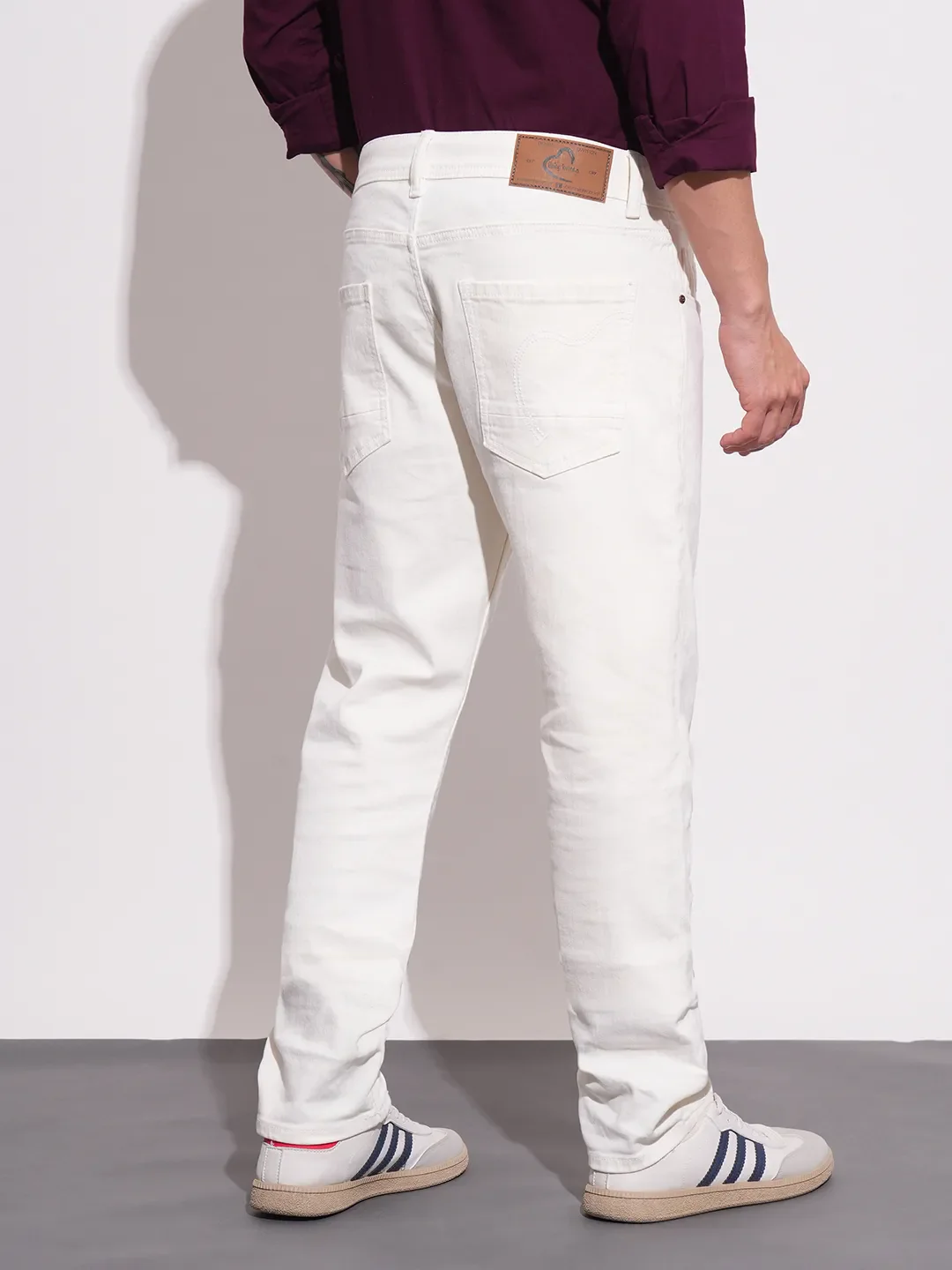 White Straight Fit Men's Denims by Being Human Clothing - Image 3