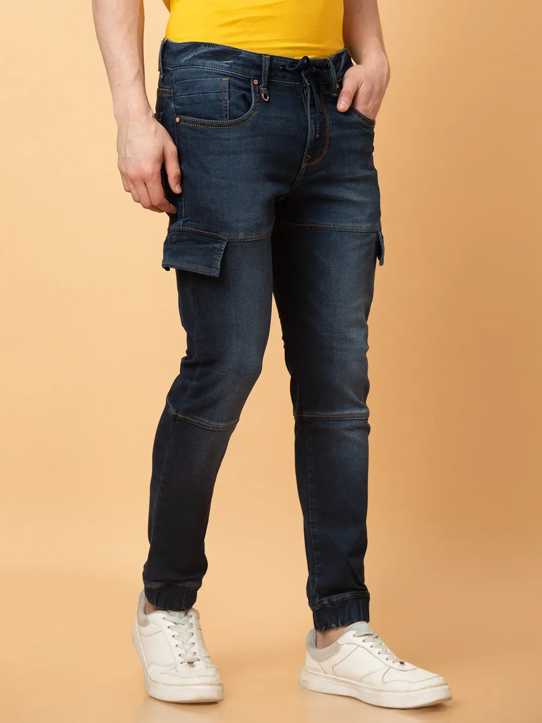Dark Blue Jogger Fit Denims For Men By Being Human Clothing - Image 4
