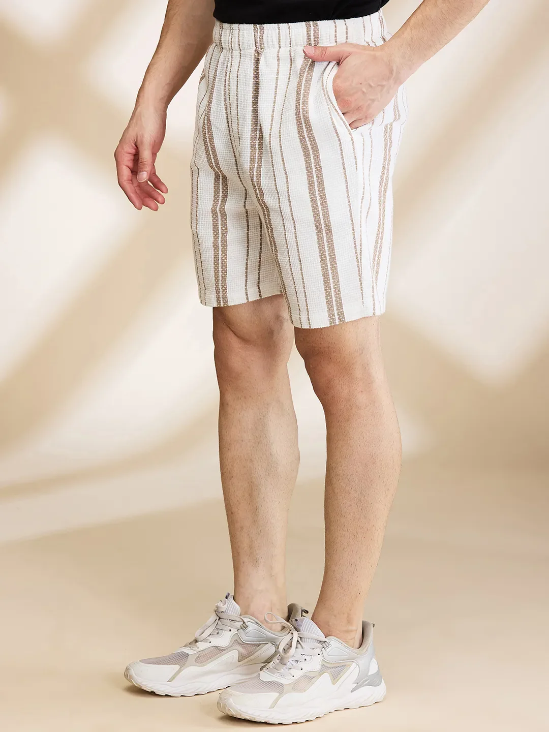 Beige Regular Fit Shorts For Men By Being Human Clothing - Image 4