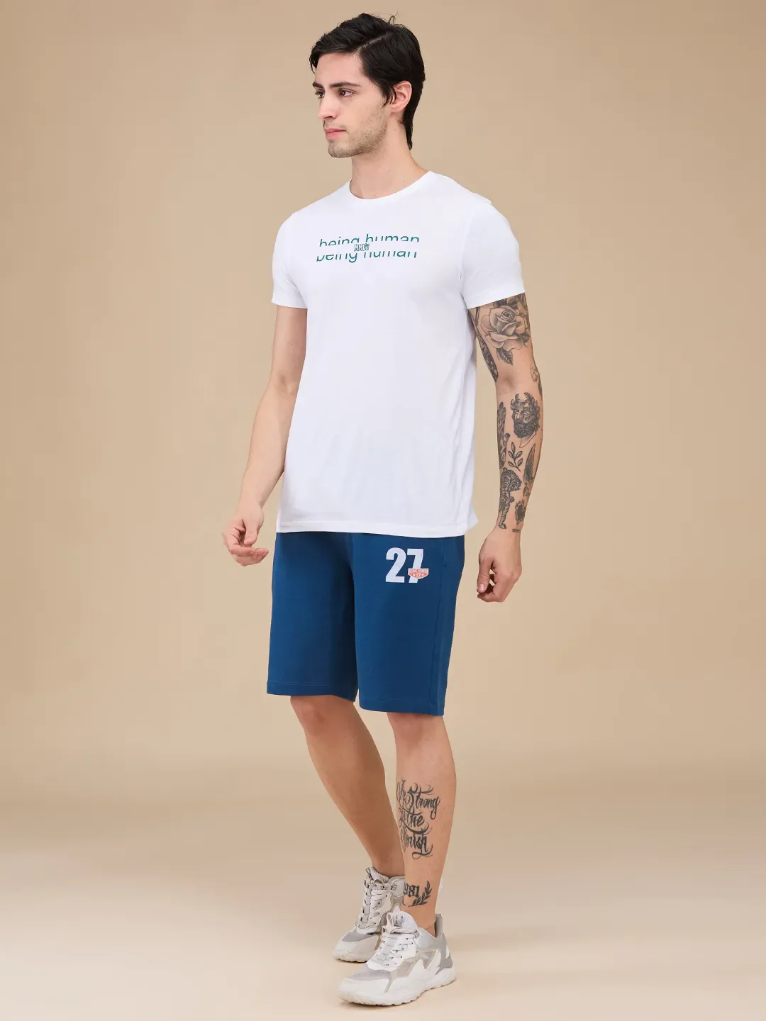 Navy Regular Fit Shorts For Men By Being Human Clothing - Image 2