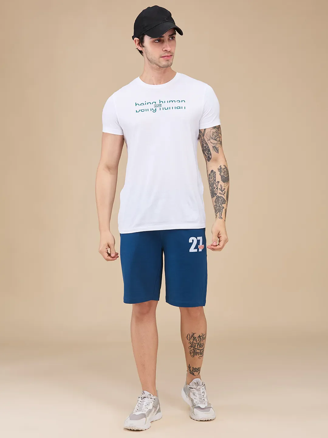 Navy Regular Fit Shorts For Men By Being Human Clothing - Image 6