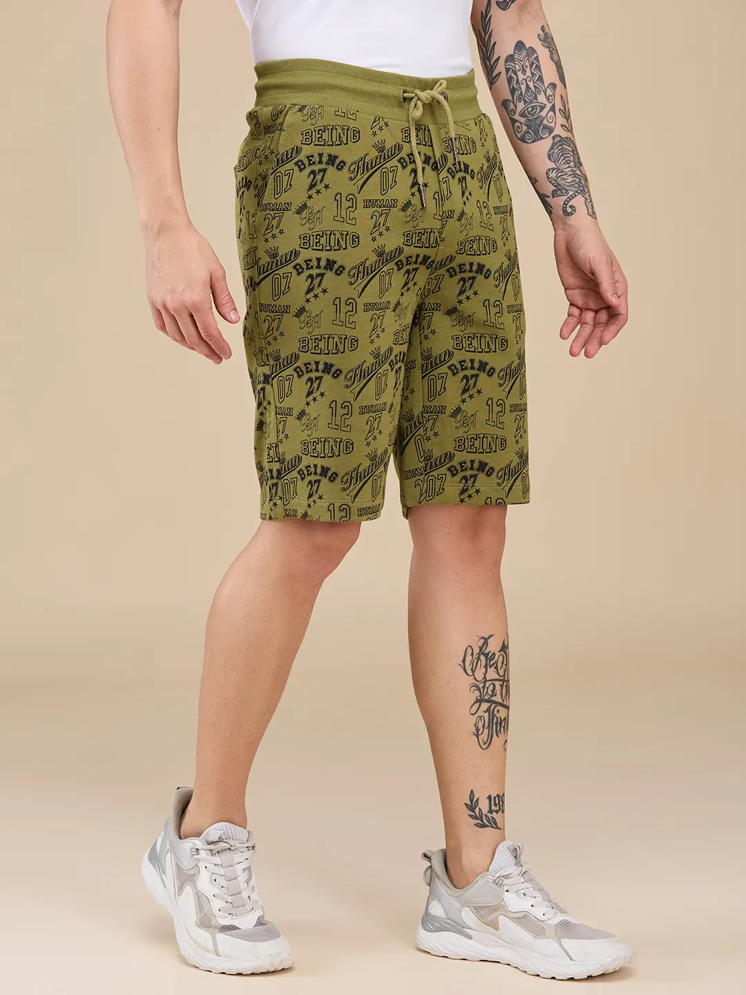 Olive Regular Fit Shorts For Men By Being Human Clothing - Image 4