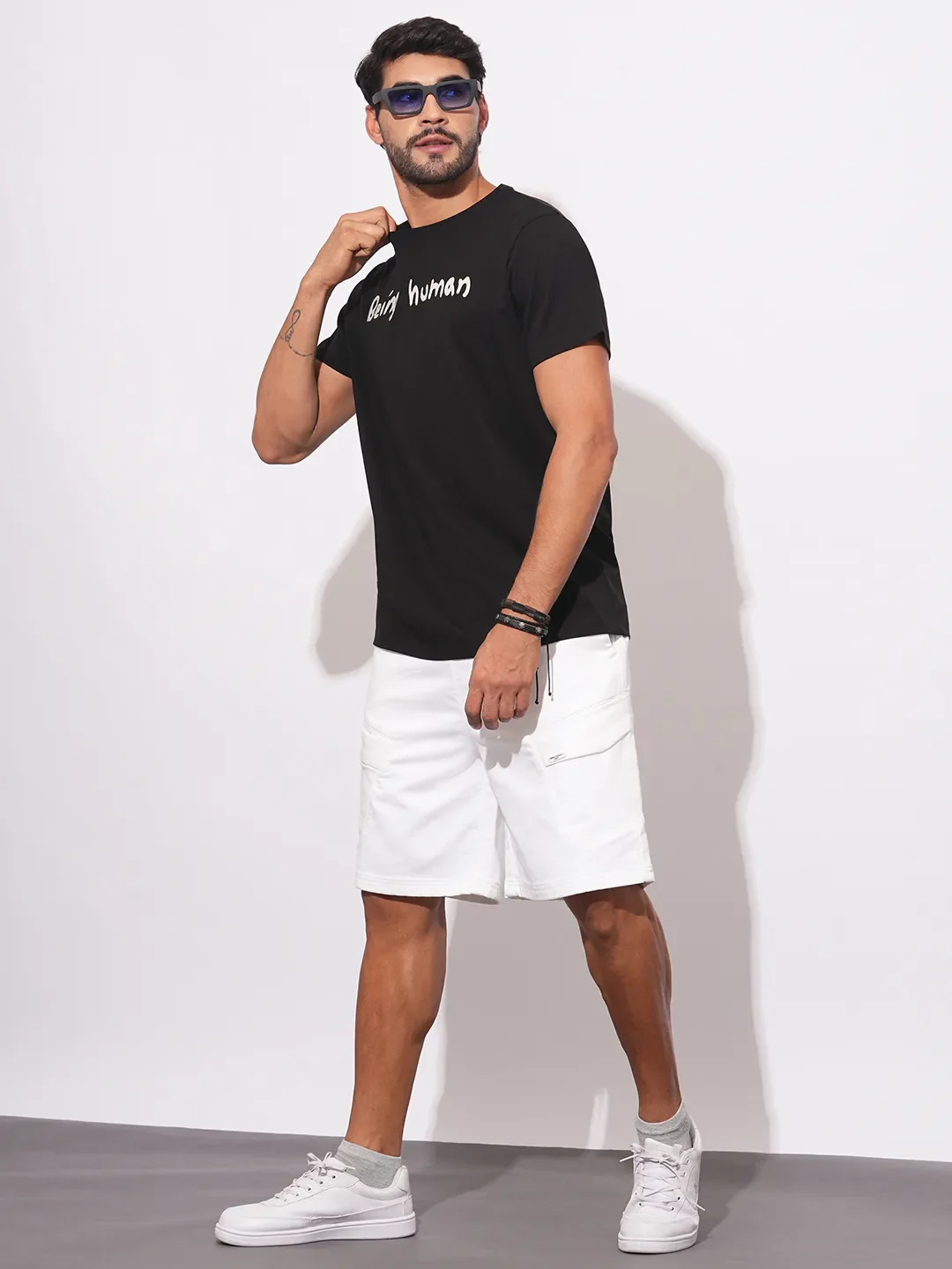 White Regular Fit Shorts For Men By Being Human Clothing - Image 4