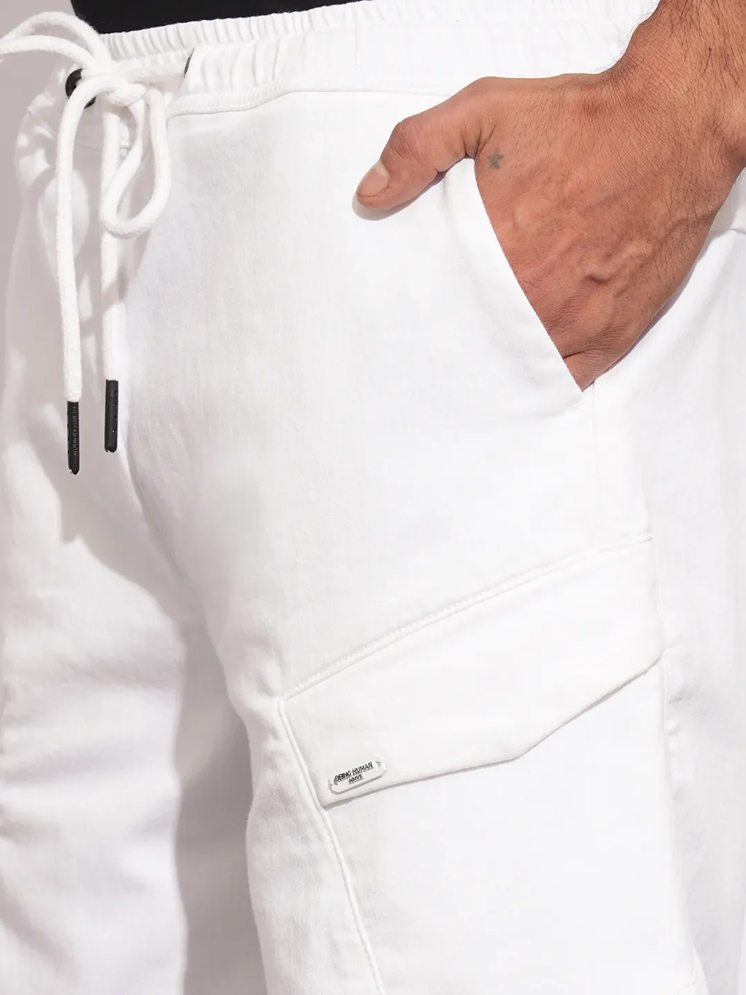 White Regular Fit Shorts For Men By Being Human Clothing - Image 5
