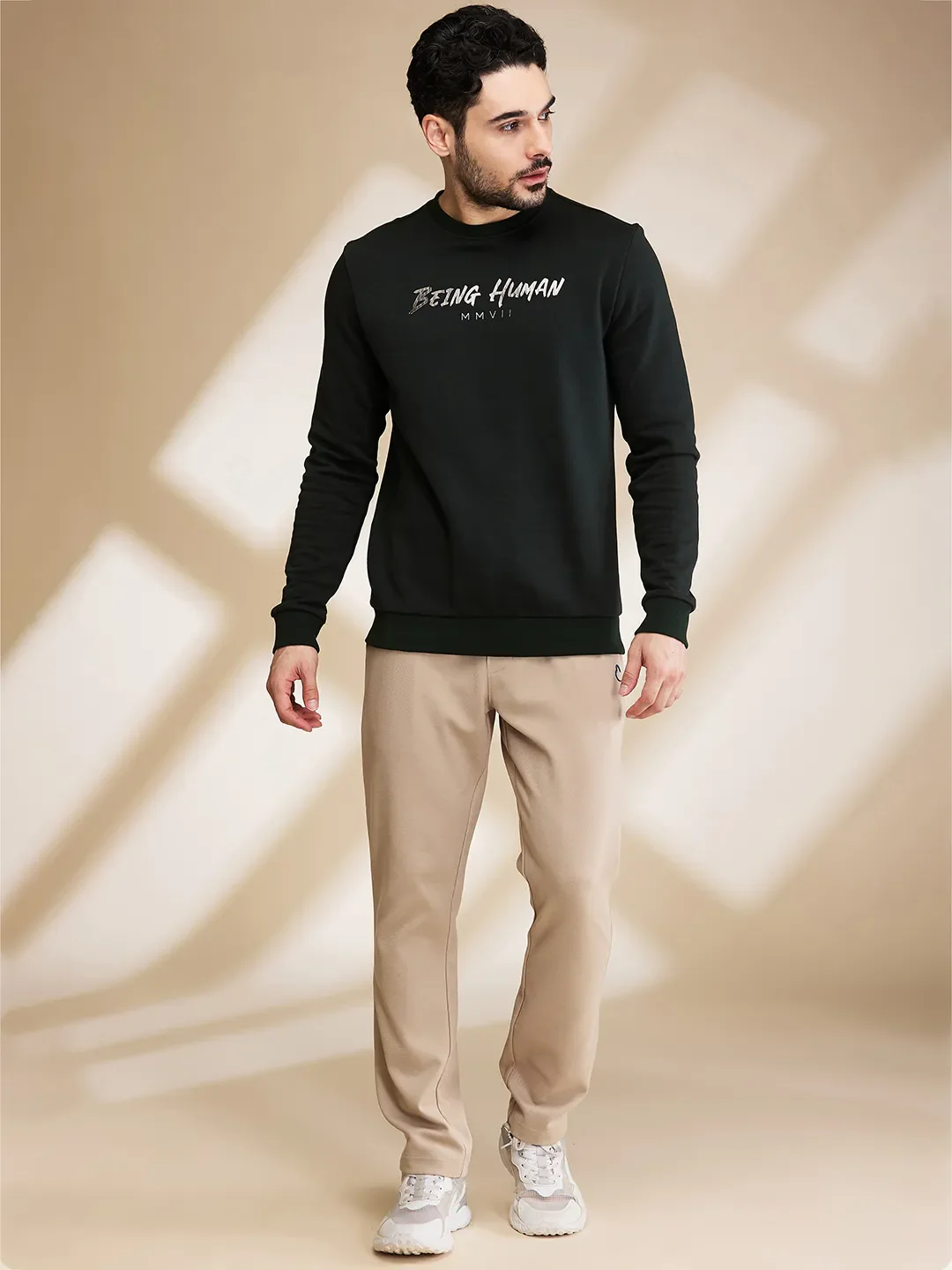 Beige Regular fit Men's Track Pants by Being Human Clothing - Image 2