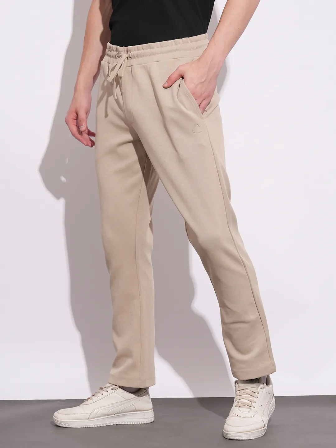 Beige Regular Fit Track Pants For Men By Being Human Clothing - Image 2