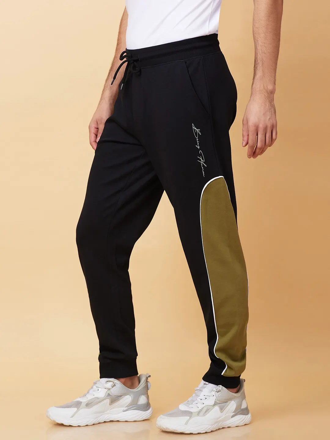 Black Regular fit Men's Track Pants by Being Human Clothing - Image 4