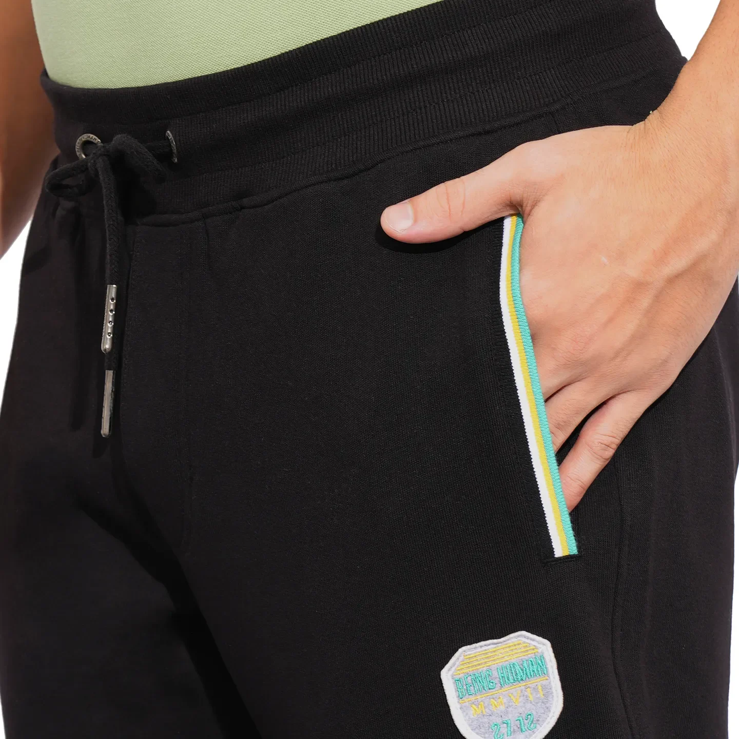 Black Regular Fit Track Pants For Men By Being Human Clothing - Image 6