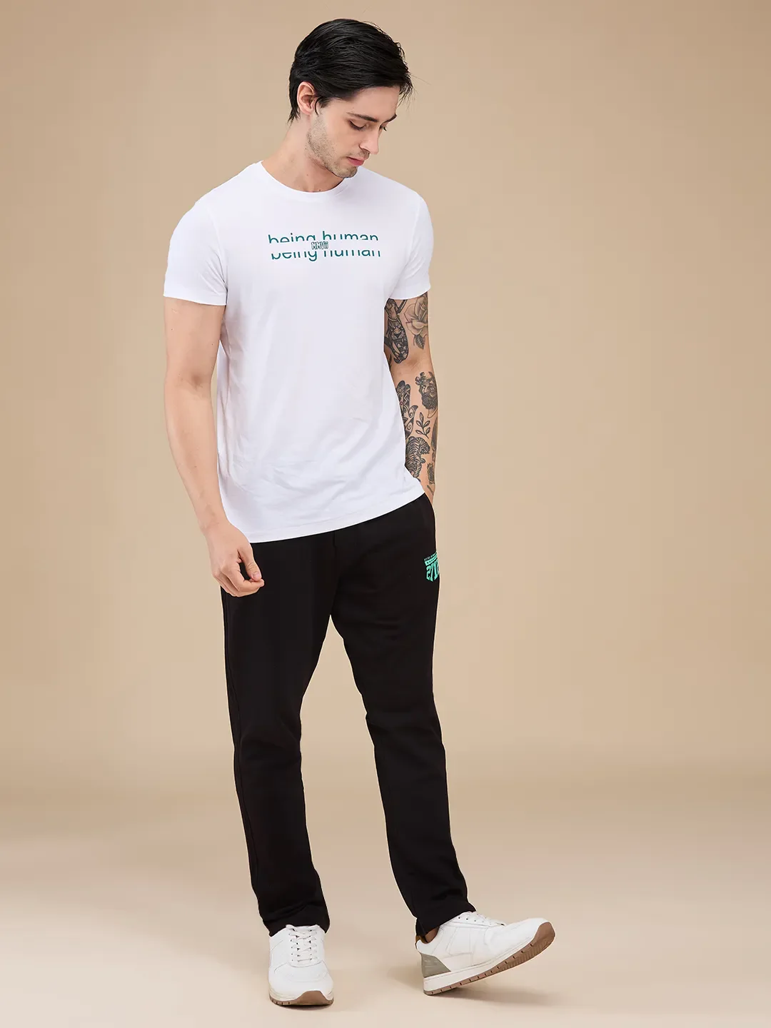 Black Regular Fit Track Pants For Men By Being Human Clothing - Image 2