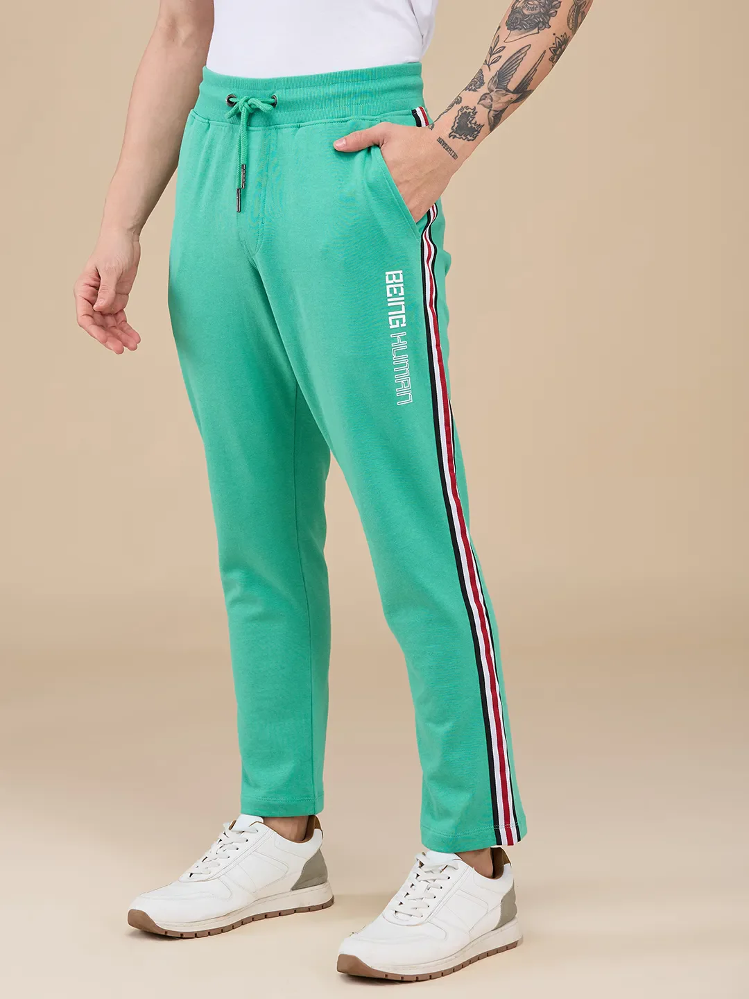Green Regular Fit Track Pants For Men By Being Human Clothing - Image 4