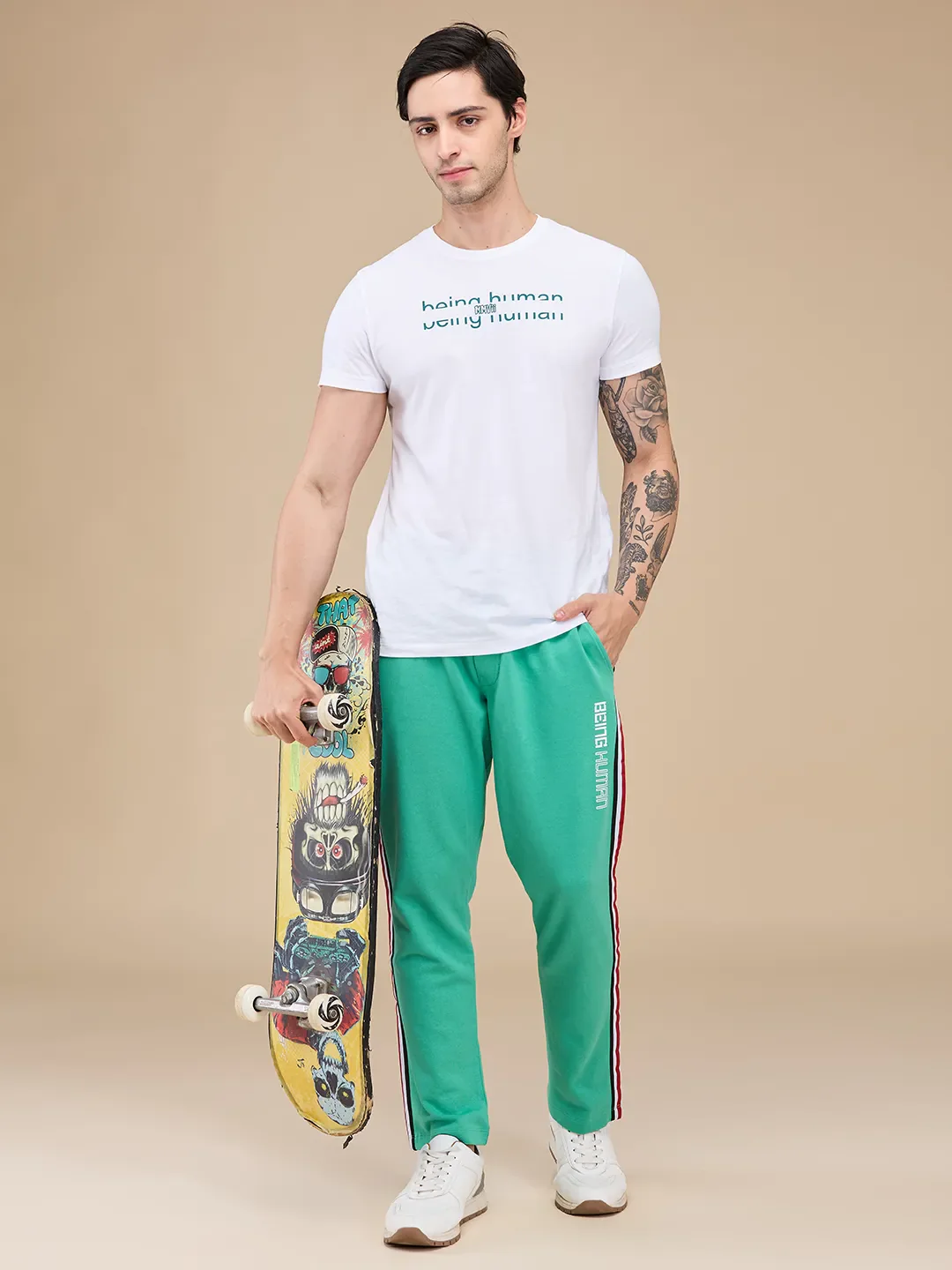 Green Regular Fit Track Pants For Men By Being Human Clothing - Image 6