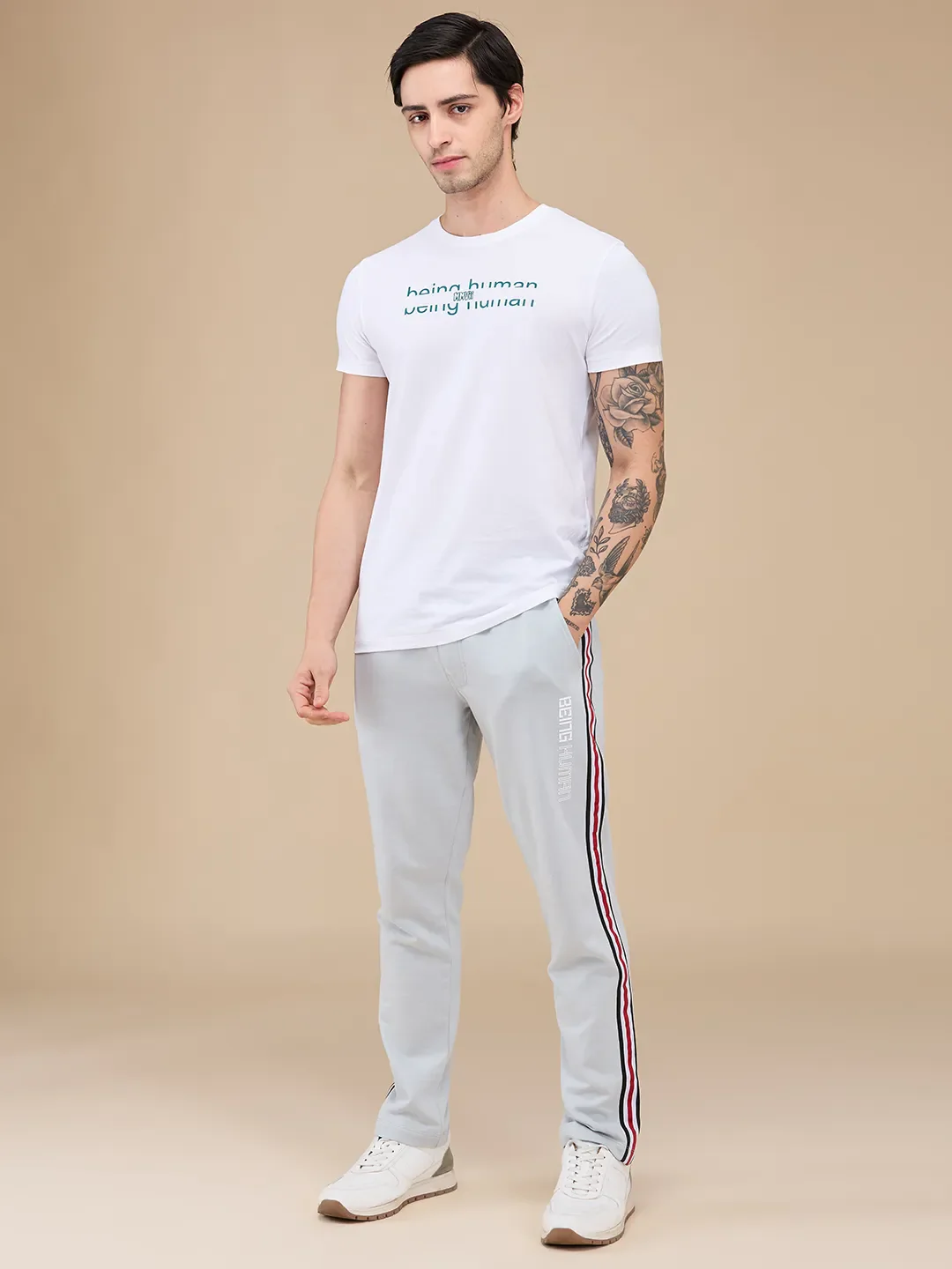 Grey Regular fit Men's Track Pants by Being Human Clothing - Image 2