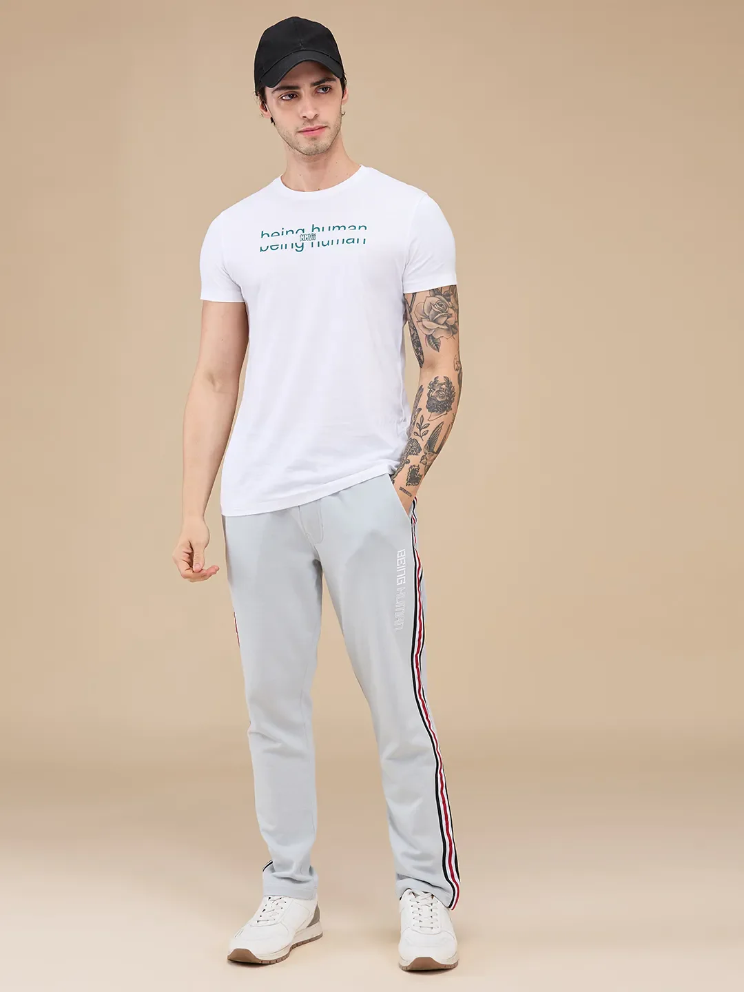 Grey Regular fit Men's Track Pants by Being Human Clothing - Image 6