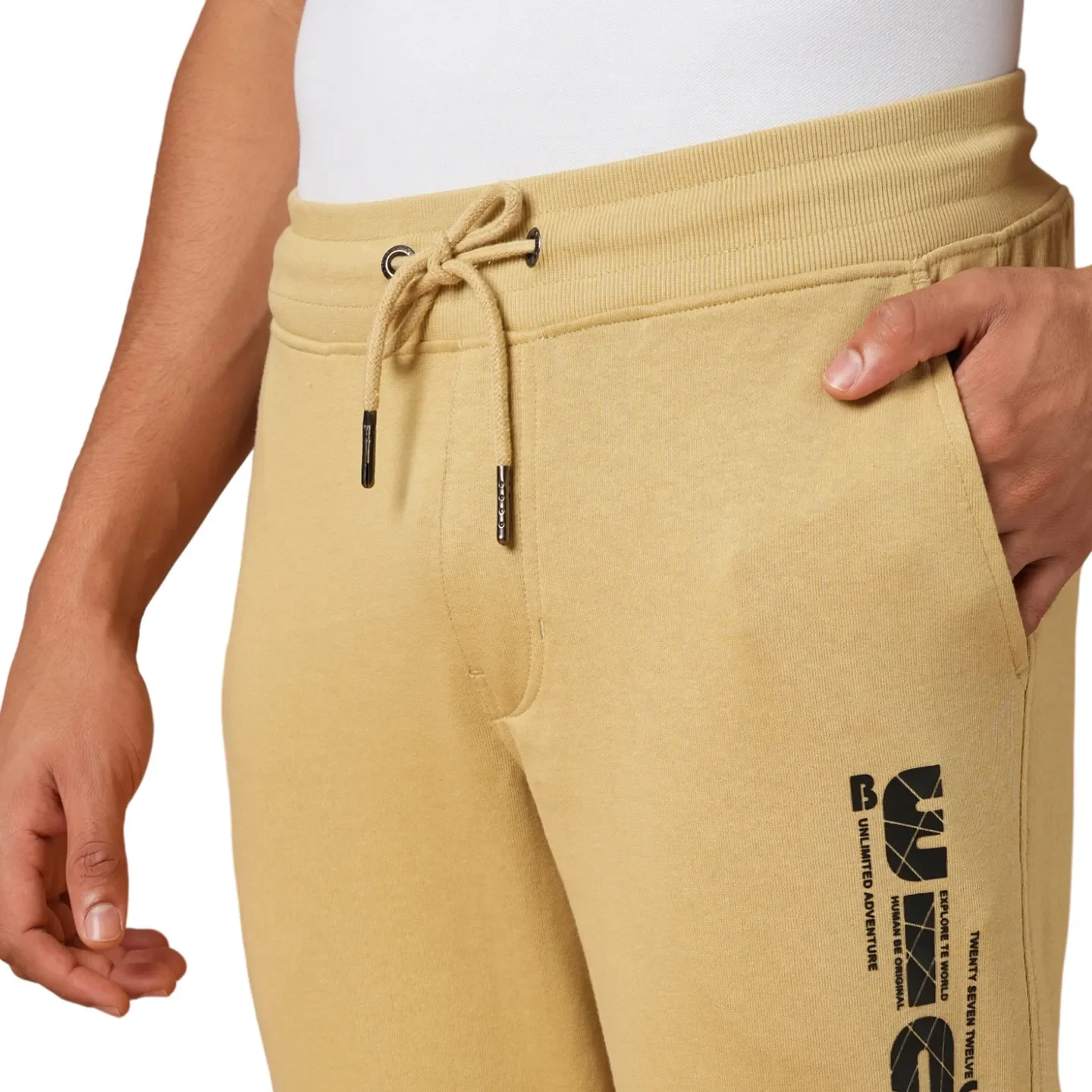 Khaki Regular fit Men's Track Pants by Being Human Clothing - Image 4