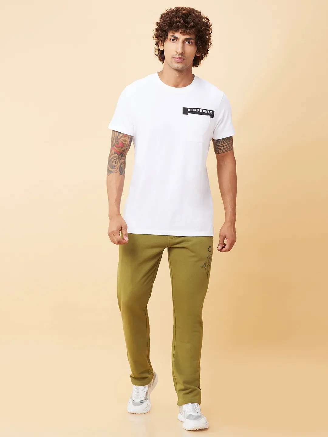 Olive Regular fit Men's Track Pants by Being Human Clothing - Image 2