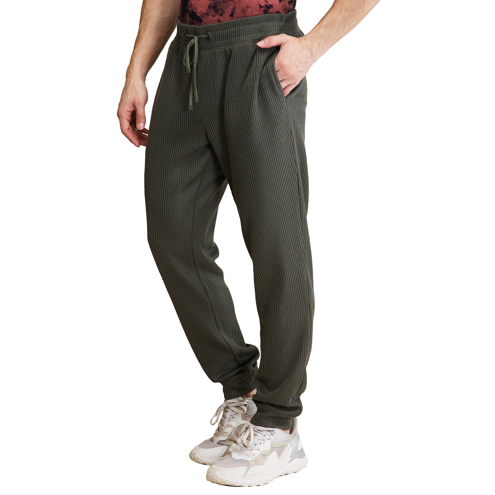 Olive Regular Fit Track Pants For Men By Being Human Clothing - Image 4