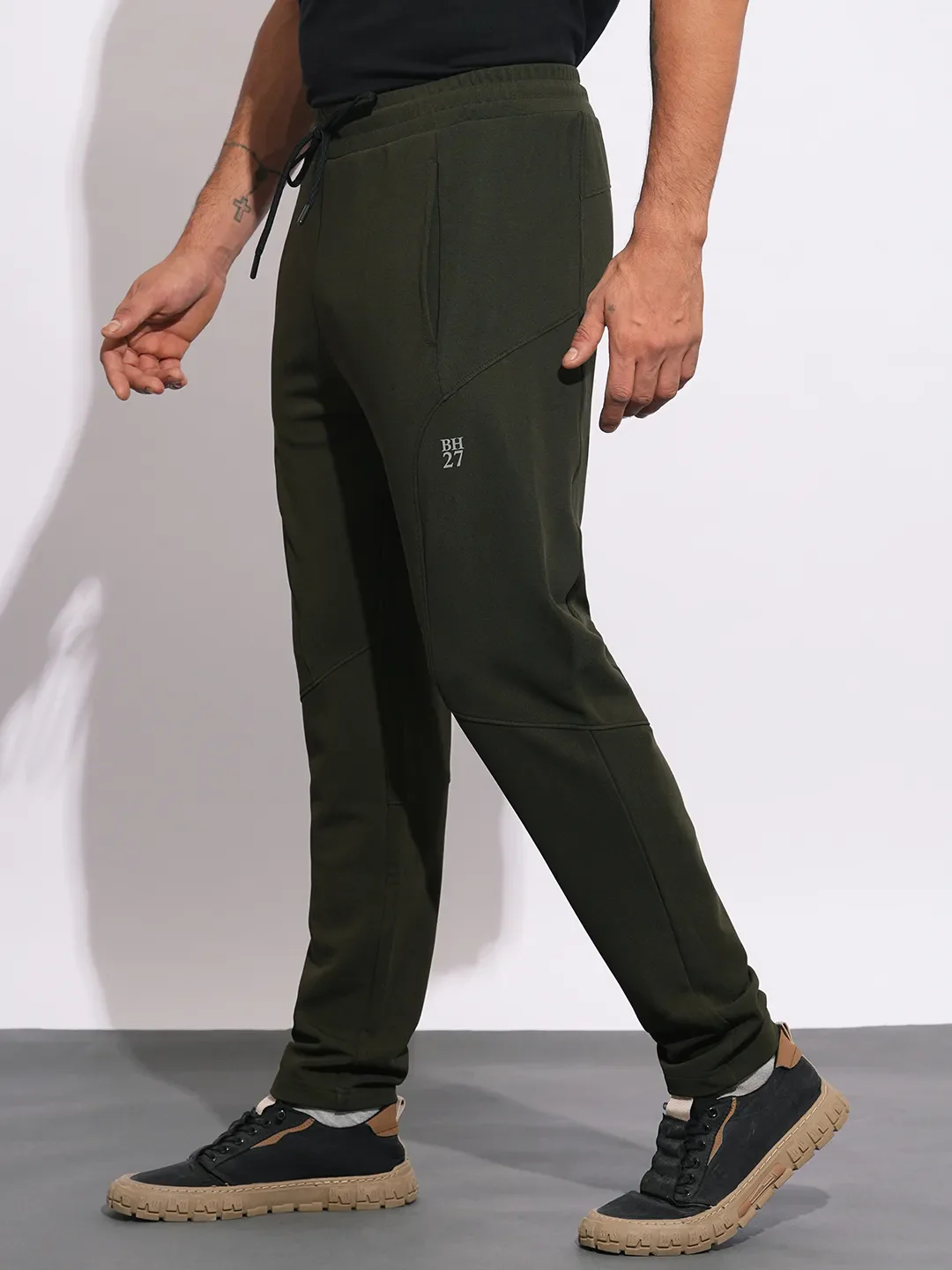 Olive Regular Fit Track Pants For Men By Being Human Clothing - Image 2