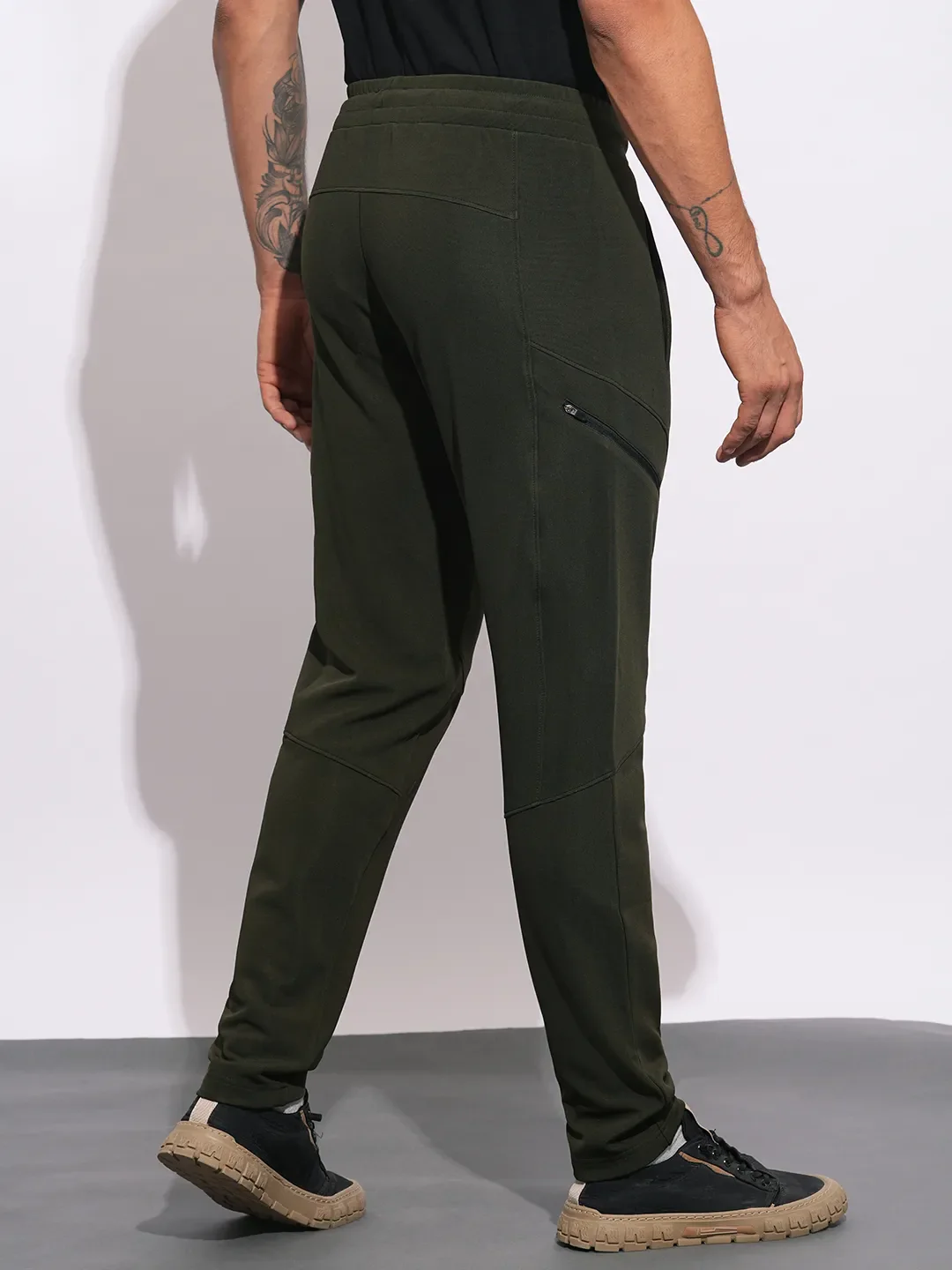 Olive Regular Fit Track Pants For Men By Being Human Clothing - Image 3