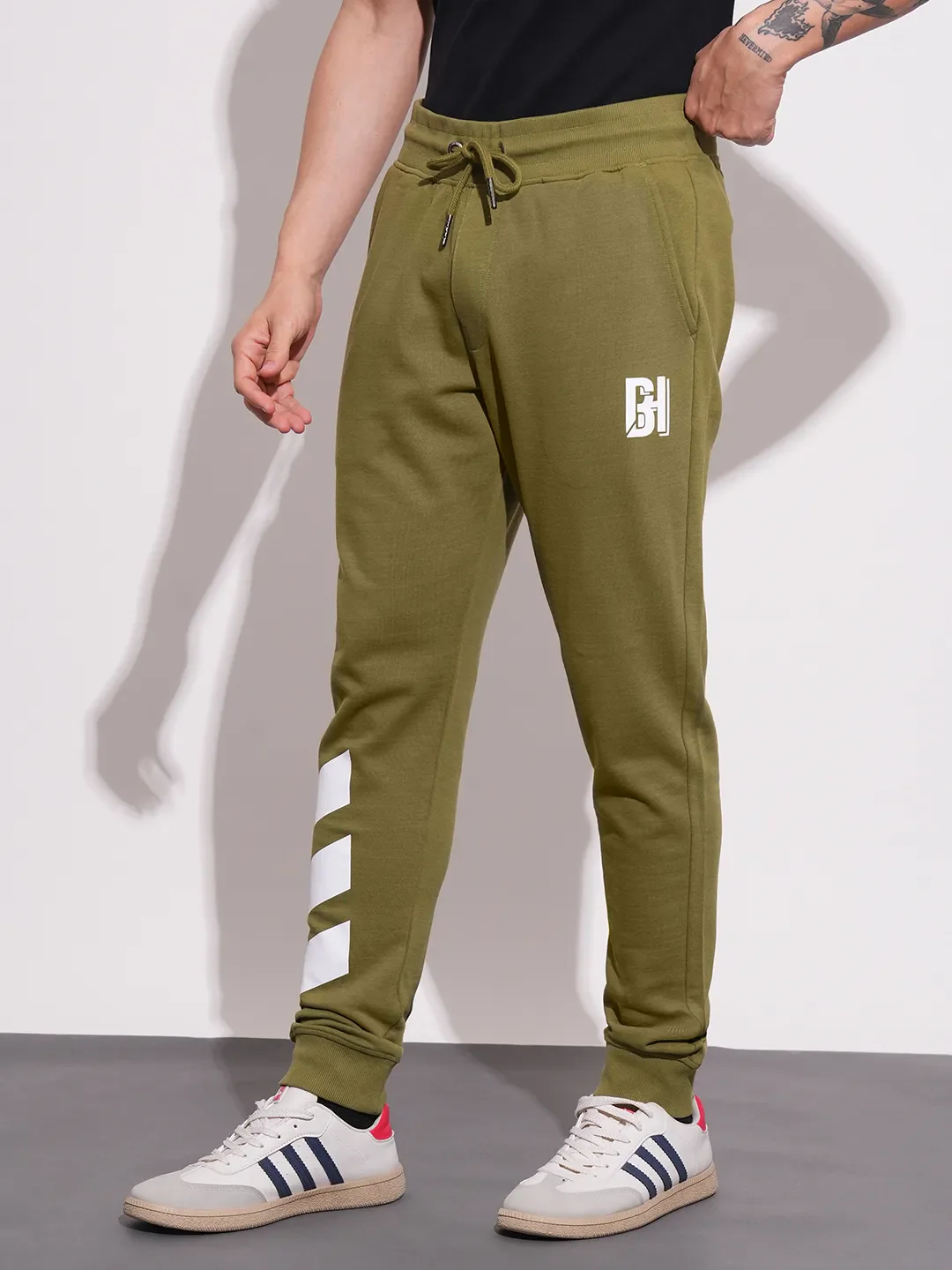 Olive Regular fit Men's Track Pants by Being Human Clothing - Image 2