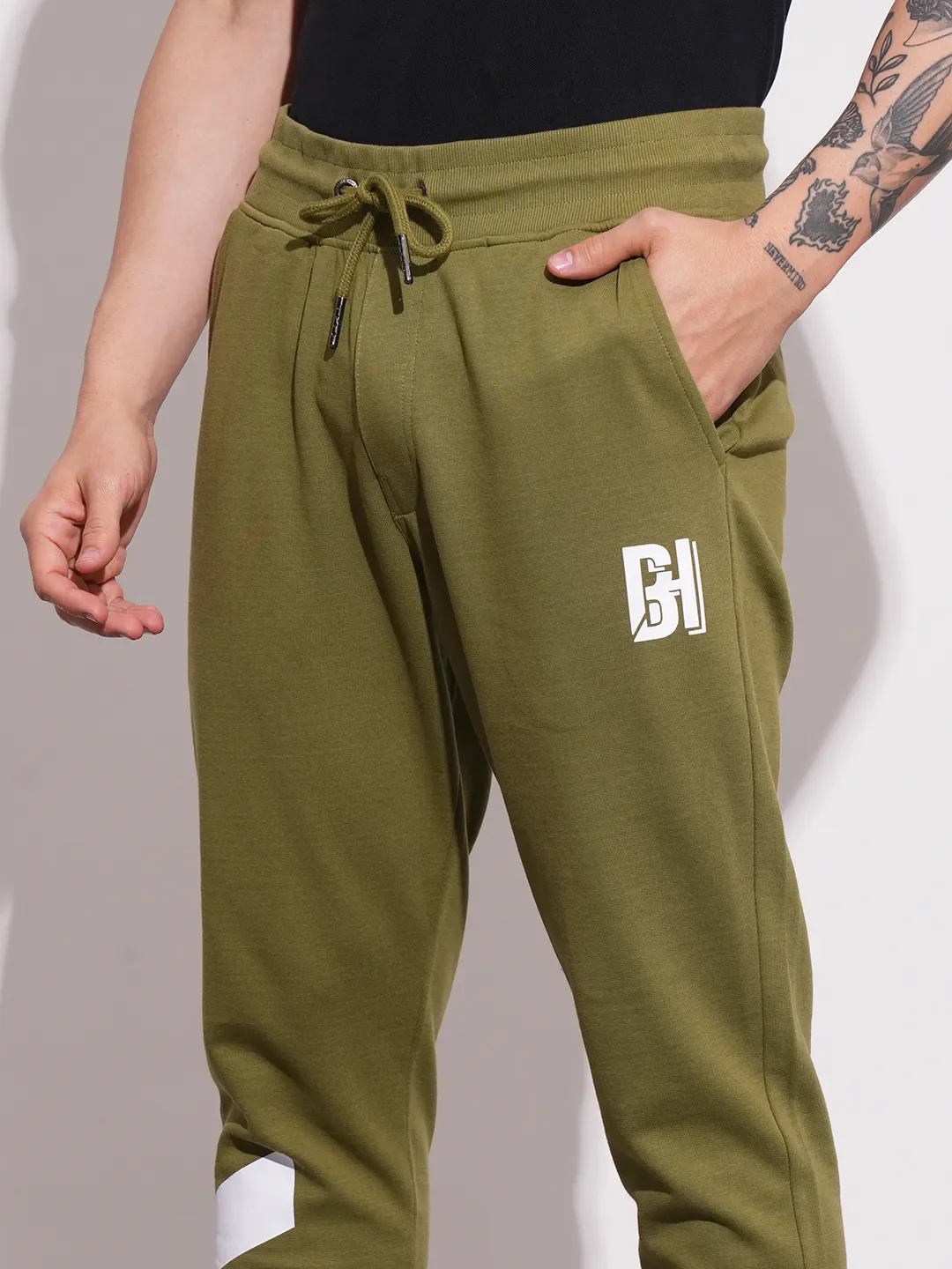 Olive Regular fit Men's Track Pants by Being Human Clothing - Image 6